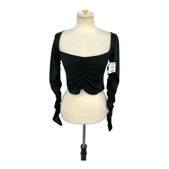 TopShop Black Ruched Long Sleeve Crop Top Size Small NWOT - Picture 1 of 4